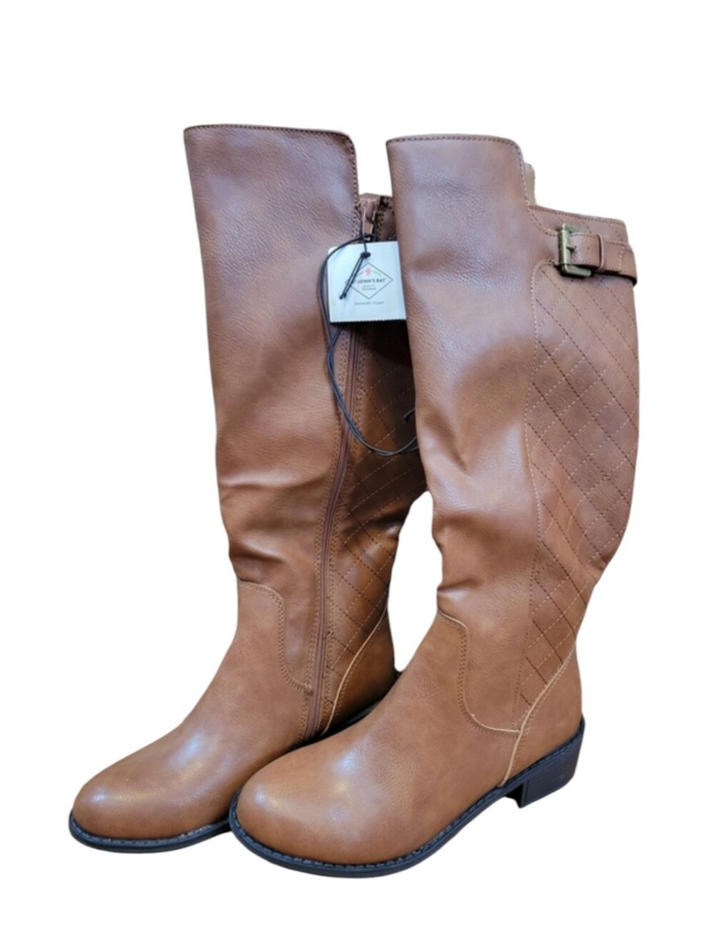 New Tan Cognac Vegan Quilted  Tall Riding Boots NWT Sz 8.5 Wide